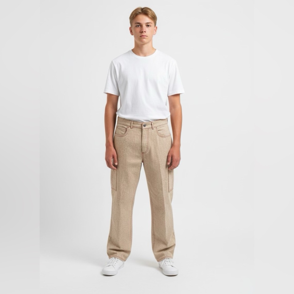 Hugo x Les Benjamin’s Cargo Pants Men’s XL Beige Kuvvet Raw‎ Hem Designer